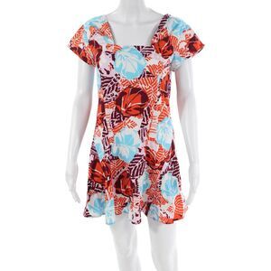 Thakoon Addition Womens Short Sleeve Abstract Mini Dress White Multi Size 4